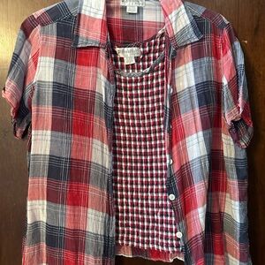 dressbarn Red and Blue Plaid Button Down Shirt